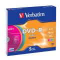 DVD-R Verbatim 4.7GB, 16x, 5 ks slim case color